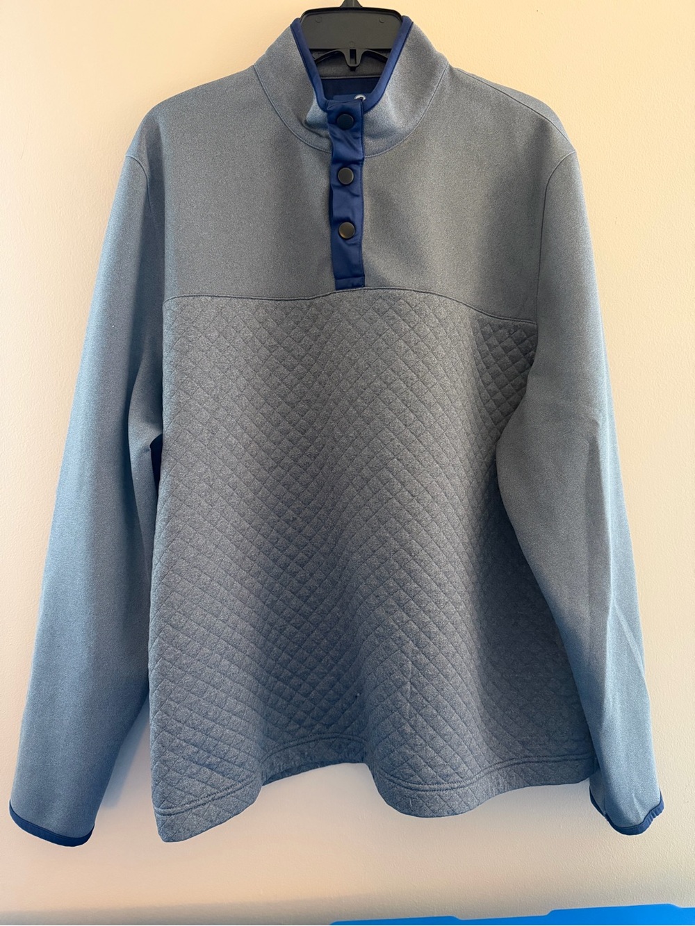 Southern Proper Light Blue Quilted Mock-Neck Zip-Up with Navy Buttons